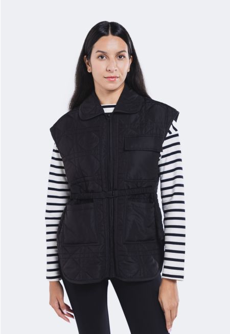 Quilted Vest With Attached Belt