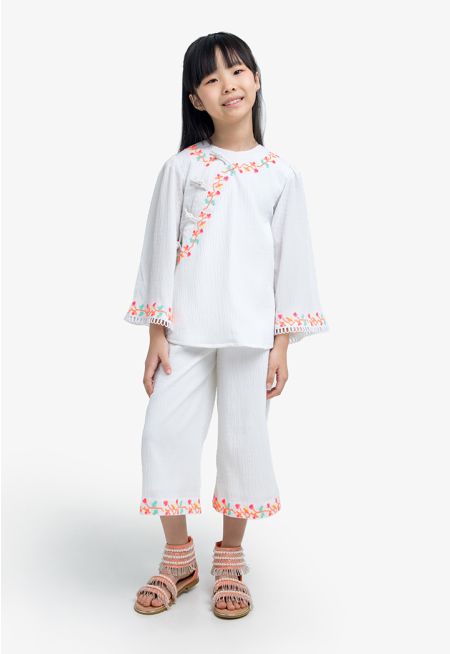 Crinkled Chinese Blouse & Trouser Set