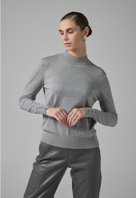 High Round Neck Knitted Basic Blouse