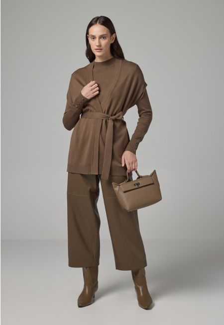 Solid PU Leather Wide Legs Trousers