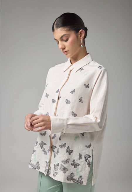 Butterfly Embroidered Long Sleeves Shirt