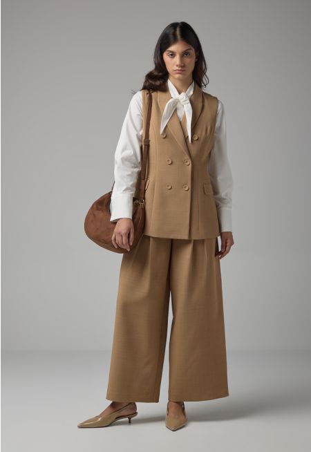 Solid Wide Legs Pleated Culottes