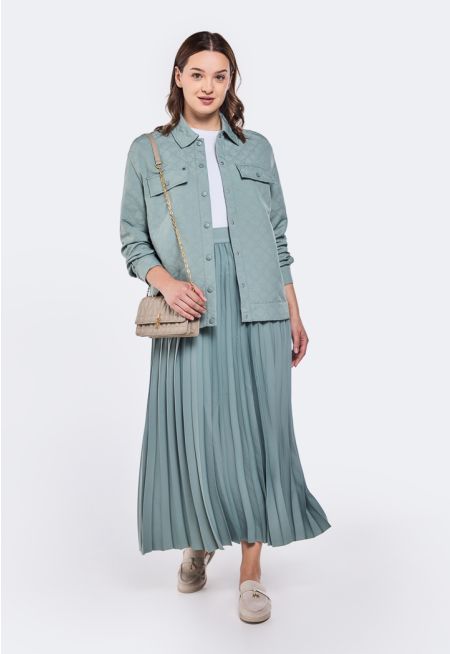 Solid Pleated Maxi Skirt