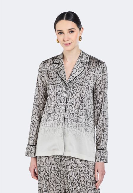 Snake Print Notched Collar Shirt