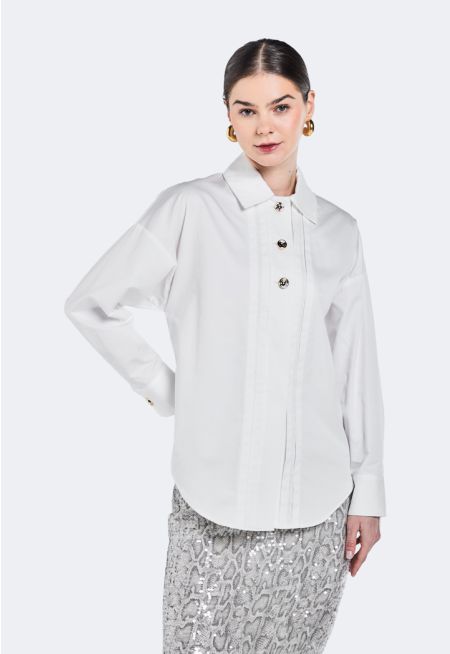 Golden Button Drop Shoulders Shirt