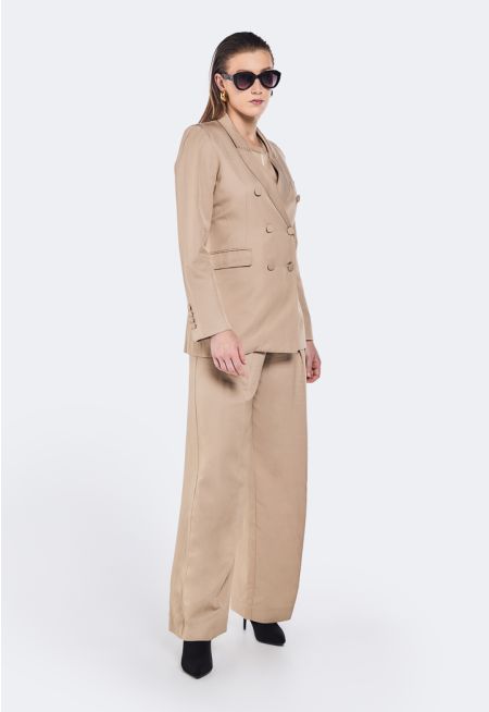 Wide Leg Pleated Waist Trousers