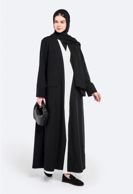 Contrast Two Layers Style Abaya With Hijab (2 PCS)