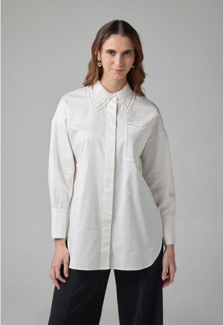 Schiffli Collar Long Sleeves Shirt