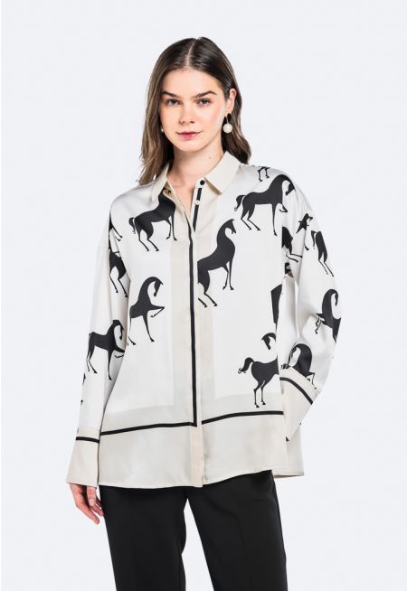 Horse Print Side Slit Shirt