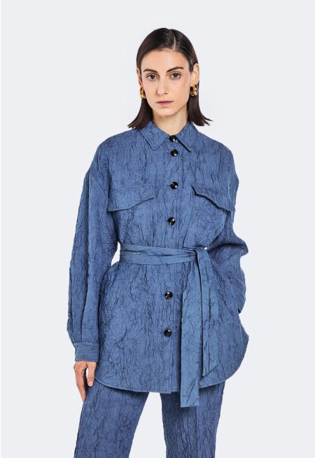 Jacquard Textured Belted Jacket