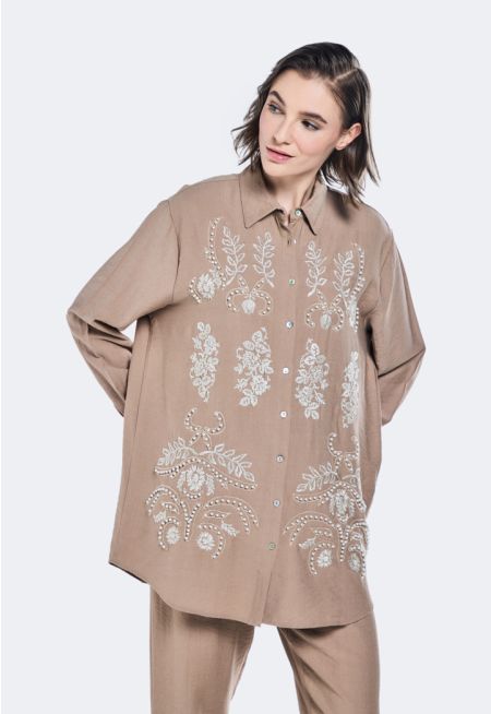 Pearl Embellished Embroidered Shirt
