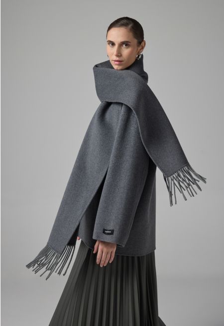 Wool Jacket With Attached Scarf