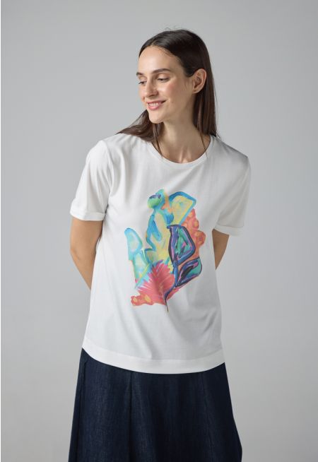 Short Sleeve Printed Motif T-Shirt