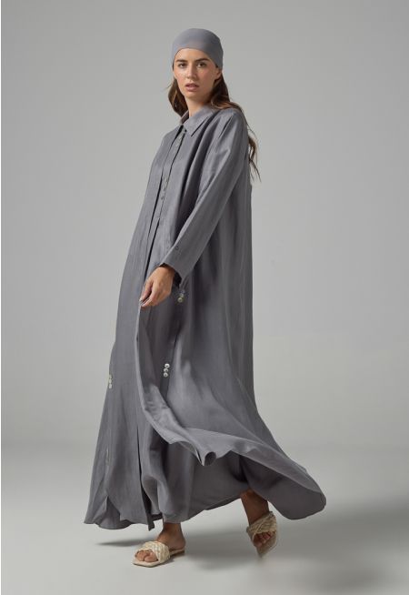 Solid Oversized Maxi Belted Abaya With Hijab