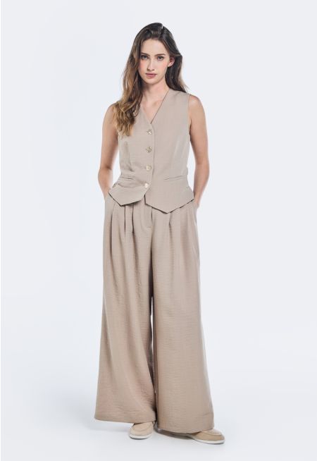 Crinkled Pleated Waist Palazzo Trousers