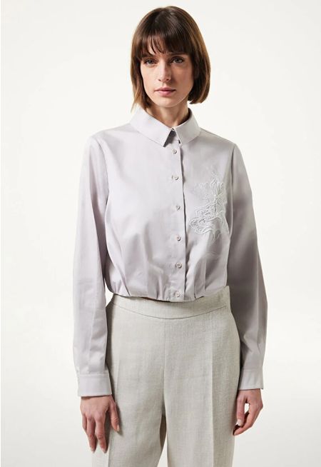 Machka- Poplin Shirt With Floral Embroidery 