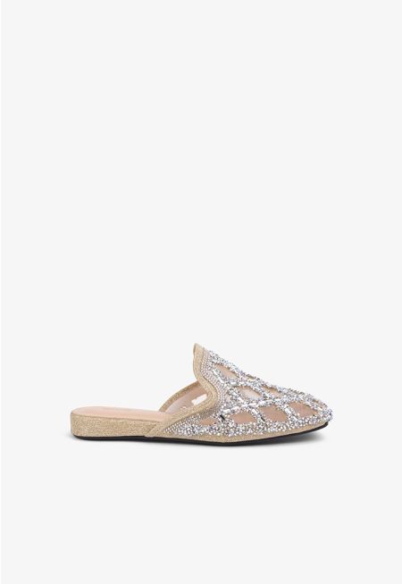 Rhinestones Embellished Mesh Mules