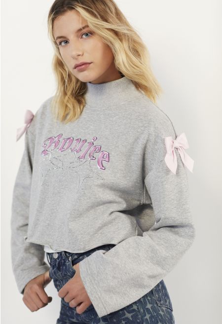 Crystal Embellished Cropped Sweatshirt