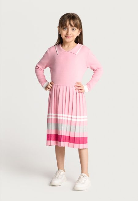 Pleated Skirt Knitted Dress