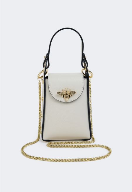 Butterfly Embellished Genuine Leather Crossbody Bag