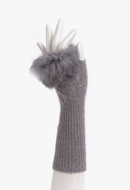 Faux Fur Embellished Lurex Gloves