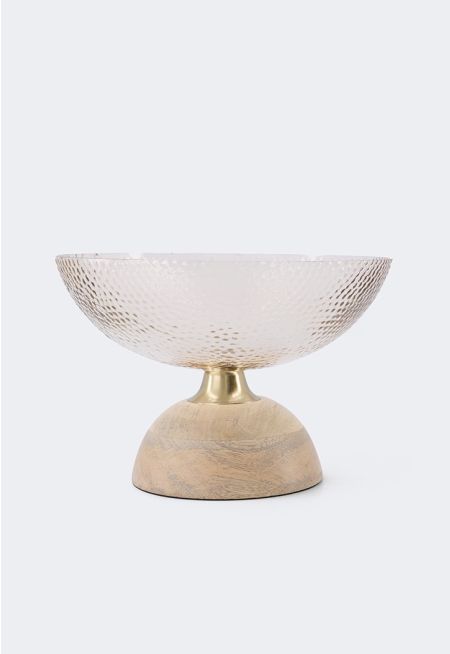 Glass Bowl With Wooden Base