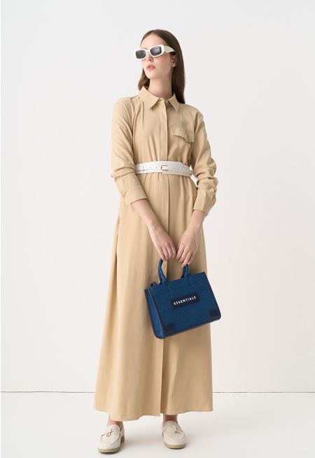 Single Tone Belted Shirt Dress