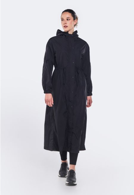 Full Zip Drawstring Waist Trench Coat