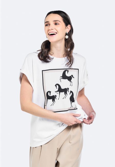 Horse Printed Motif T-shirt