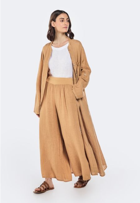 Solid Linen Palazzo Trousers