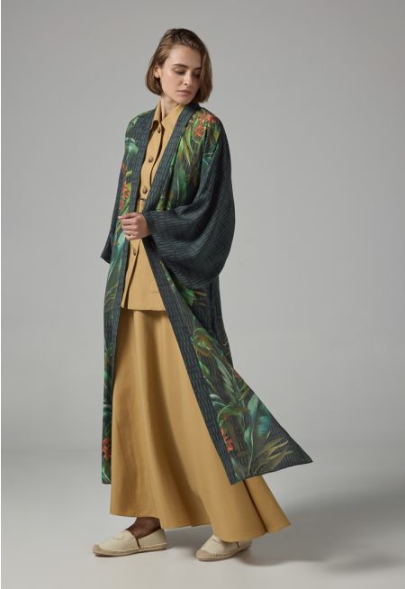 Floral Print Flared Maxi Abaya 