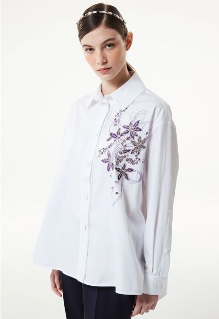 Machka- Floral Embroide Poplin Shirt 