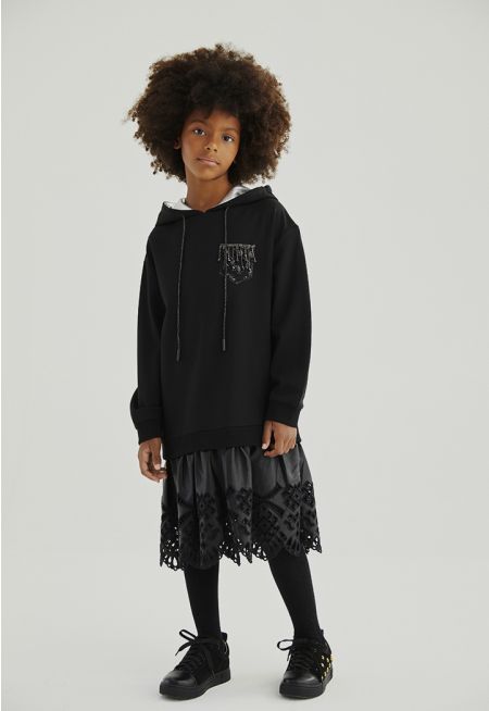 Embroidered Hems Hoodie Dress