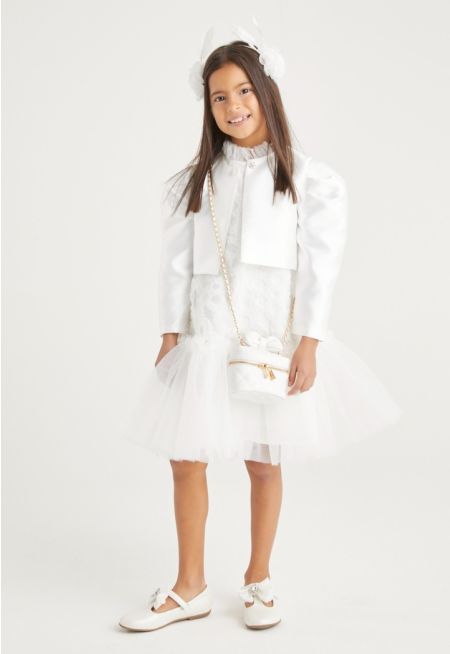 Faux Pearl Dress and Jacket Combo (2PCS)