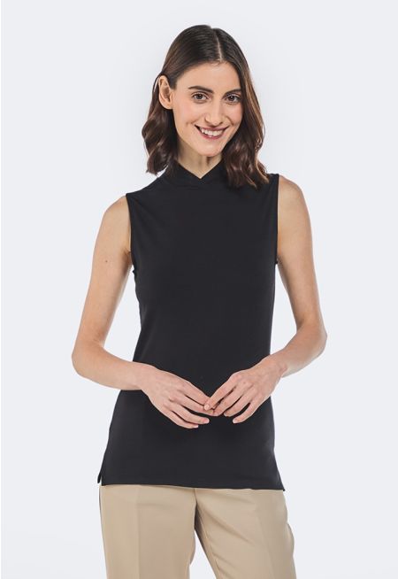 Asymmetrical High Neck Basic Top