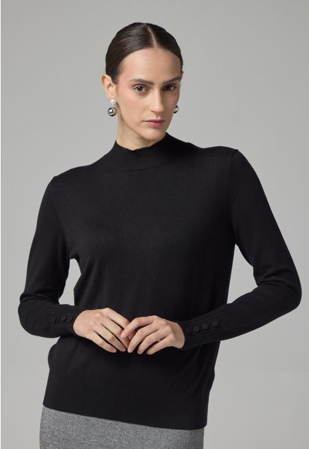 High Round Neck Knitted Basic Blouse