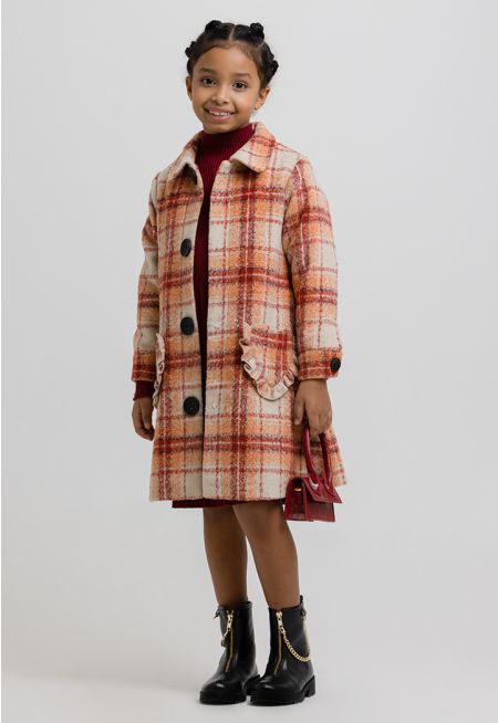 All Over Plaid Long Sleeves Snap Closure Coat -Sale