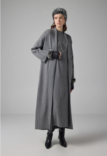 Solid Drop Shoulder Knitted Winter Abaya