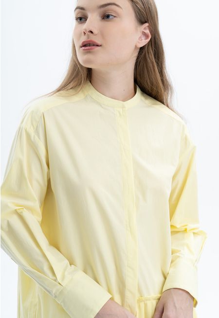 Asymmetrical pleated Hem Solid Shirt -Sale