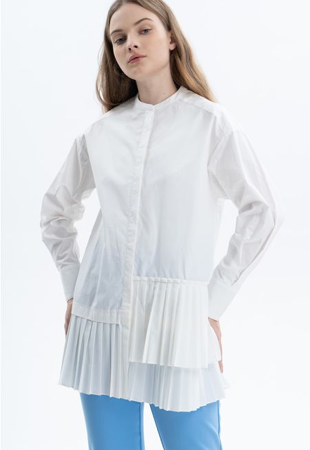 Asymmetrical pleated Hem Solid Shirt -Sale