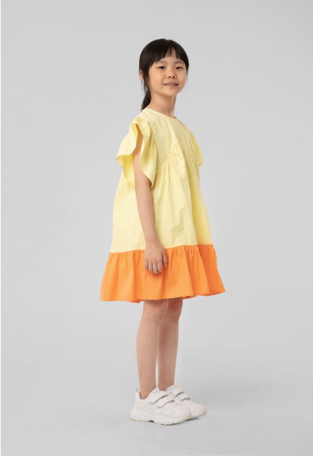 Flounce Color Blocking Flare Dress -Sale