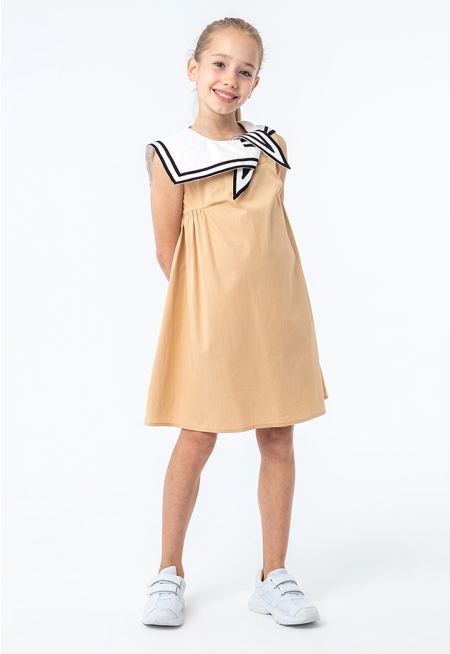 Contrasting Sailor Collar Solid Dress -Sale