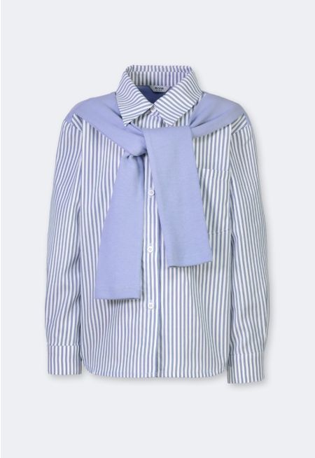 Sleeved Shoulders Striped Shirt