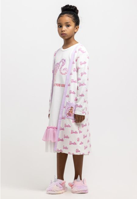 Barbie Long Sleeves Printed Night Open Robe