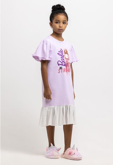 Barbie Crew Contrast Short Sleeves Ruffle Sleepshirt