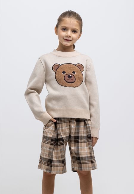 Teddy Bear Knitted Ribbed Pullover -Sale