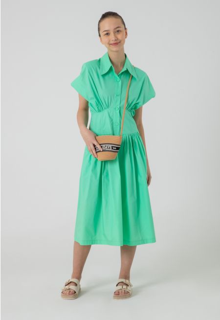 Solid Ruched Tiered Poplin Dress -Sale