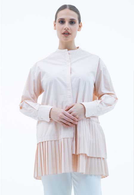 Asymmetrical pleated Hem Solid Shirt -Sale