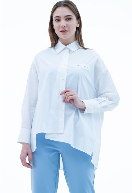 Asymmetrical Hem Loose Fit Solid Shirt -Sale